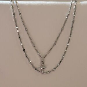 Silver Star Pendant Layered Necklace